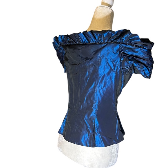 Vintage Iridescent Blue Corset-Style Off-Shoulder Top  - Small - Picture 7 of 16